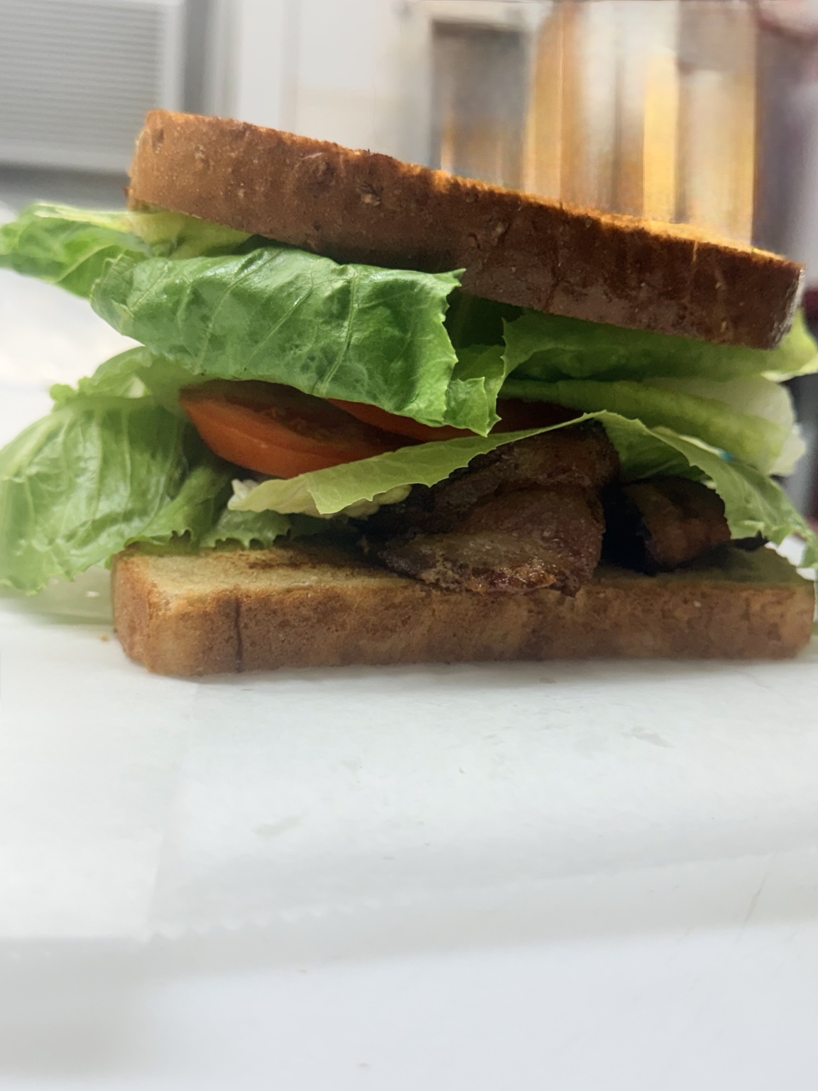 A toasted sandwich piled high with lettuce and tomato at Driftwood Diner